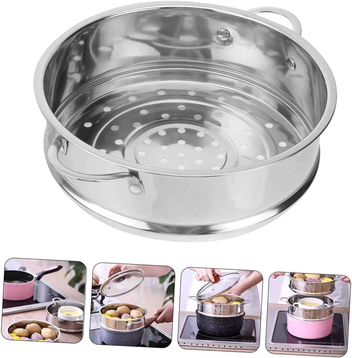 Aerowake 304 Stainless Steel Dim Sum Steamer Basket - Perfect for Rice, Buns, Eggs, and Seafood