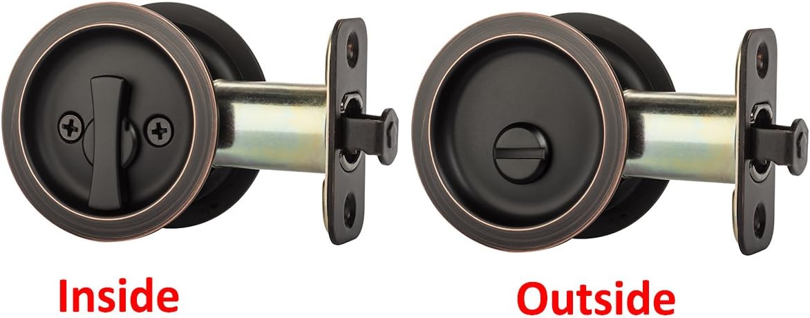 Aged Oil Rubbed Bronze Round Bed/Bath Privacy Pocket Door Latch by Dynasty Hardware - WildKart