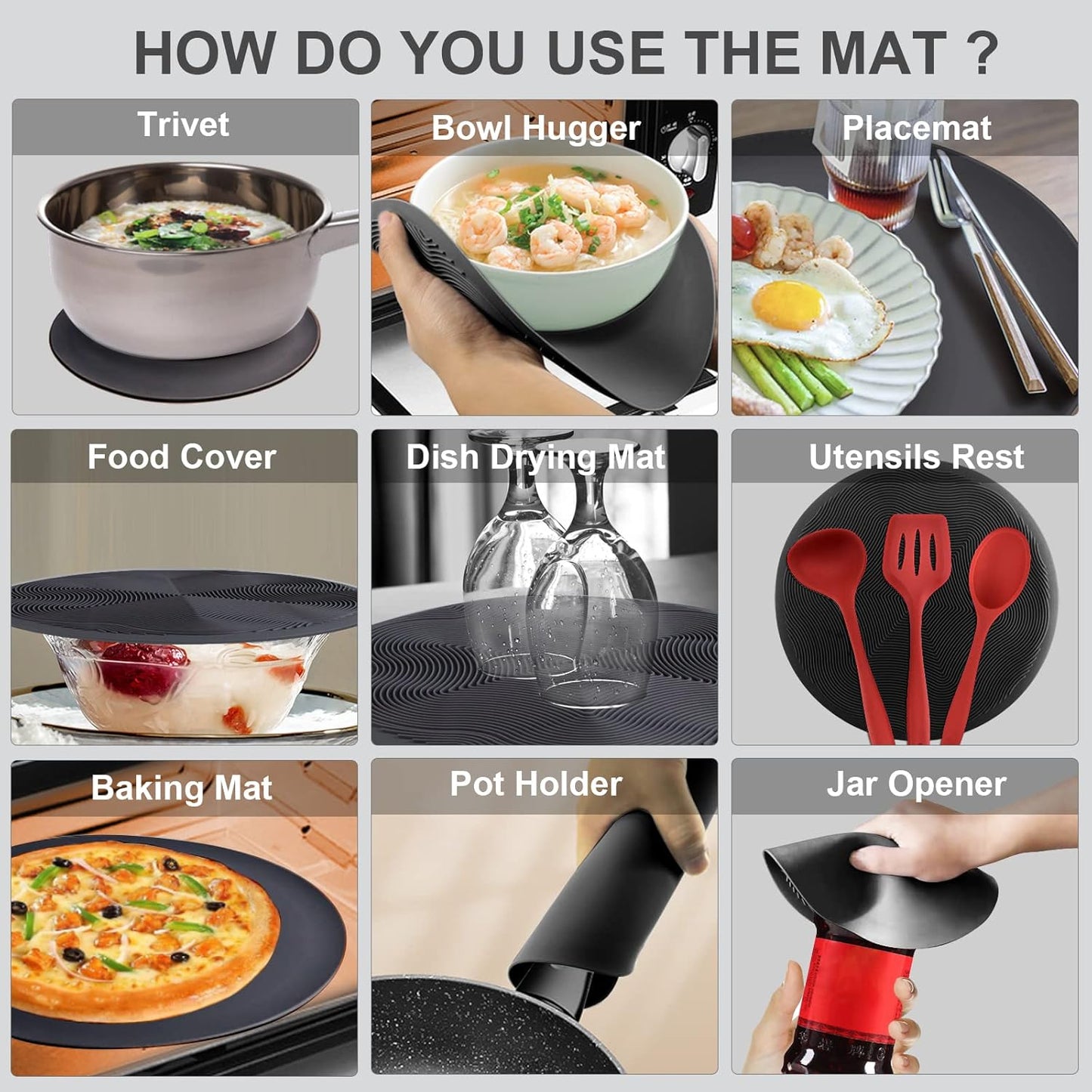 Aidacom 2-in-1 Microwave Cover and 12" Mat Set - Heat Resistant Plate Cover, Collapsible Splatter Guard with Silicone Trivet, BPA Free