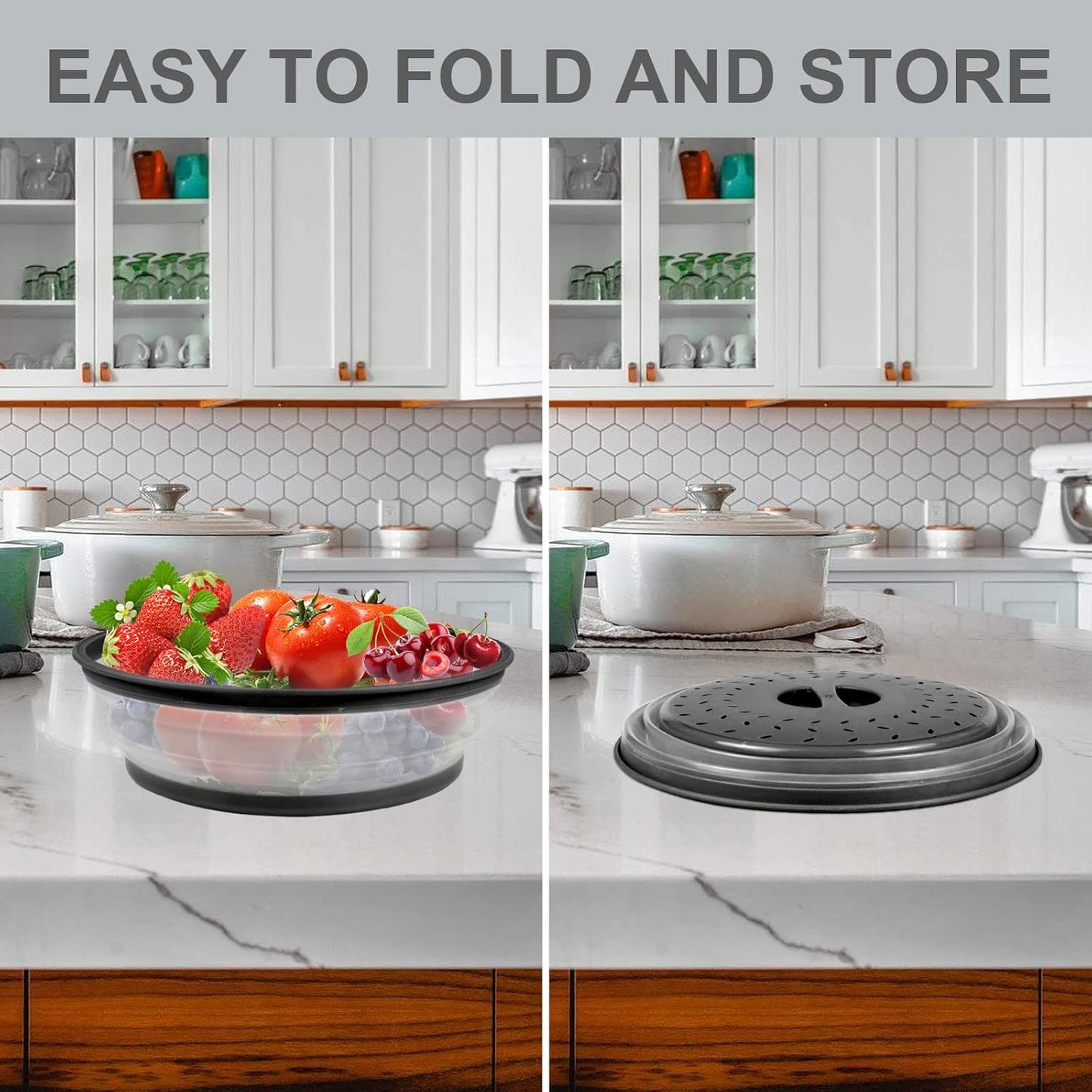 Aidacom 2-in-1 Microwave Cover and 12" Mat Set - Heat Resistant Plate Cover, Collapsible Splatter Guard with Silicone Trivet, BPA Free
