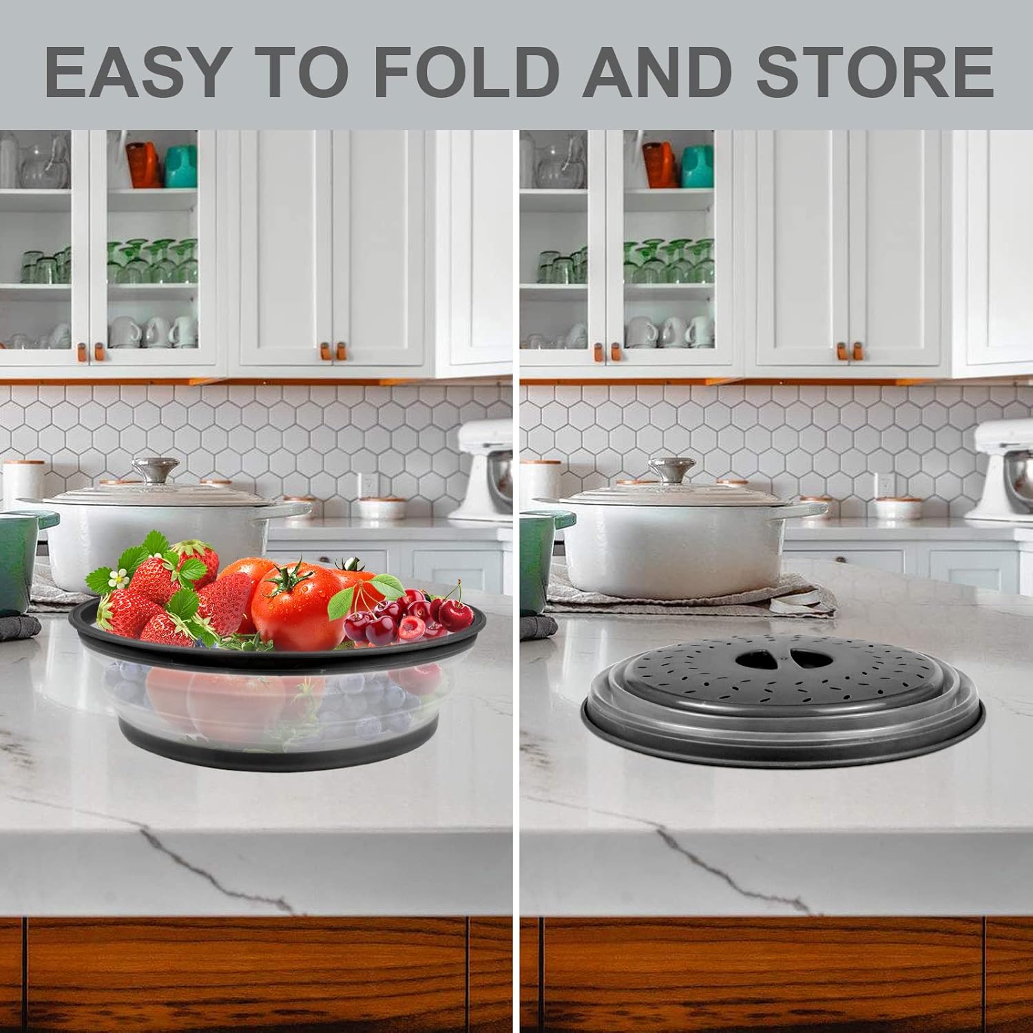 Aidacom 2-in-1 Microwave Cover and 12" Mat Set - Heat Resistant Plate Cover, Collapsible Splatter Guard with Silicone Trivet, BPA Free