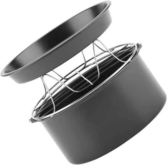 Air Fryer Accessories Set - Round Cake Pans, Bakeware, Liners, Griddle, Roasting Pan - Stainless Steel Black