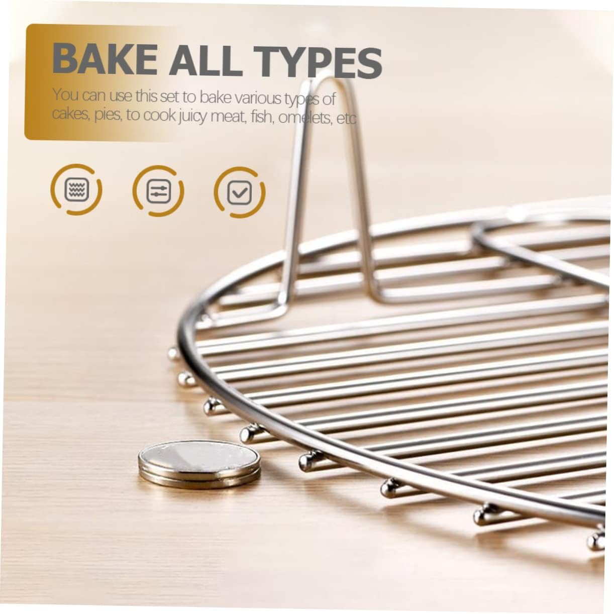 Air Fryer Accessories Set - Round Cake Pans, Bakeware, Liners, Griddle, Roasting Pan - Stainless Steel Black