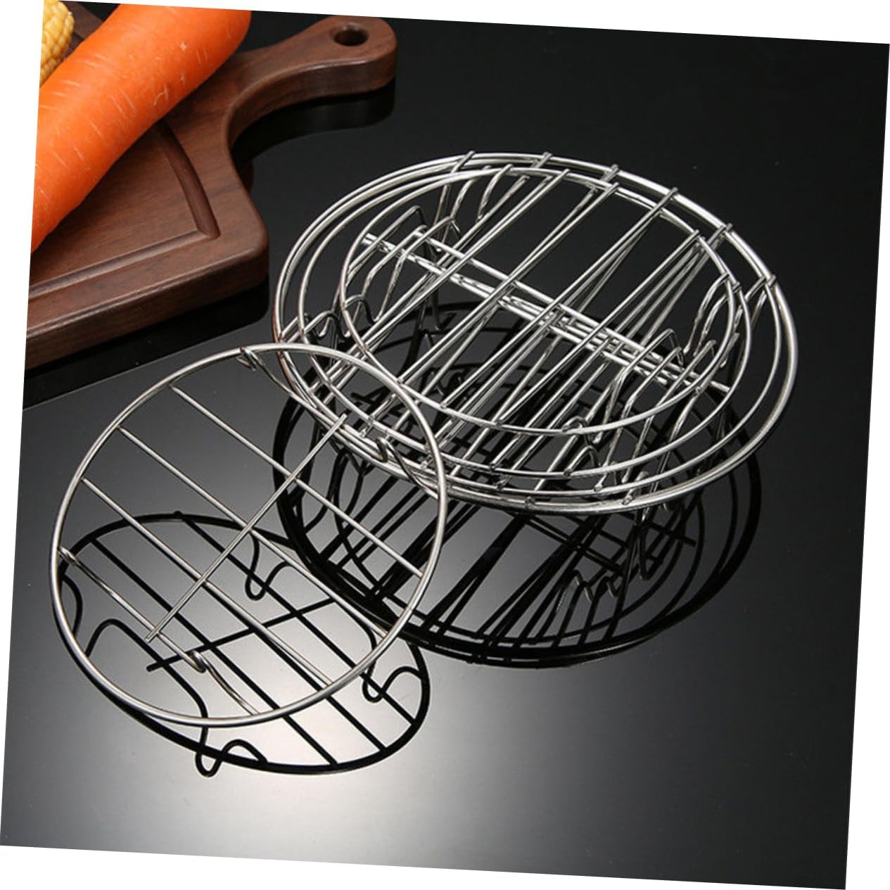 Air Fryer Accessories Set - Round Cake Pans, Bakeware, Liners, Griddle, Roasting Pan - Stainless Steel Black