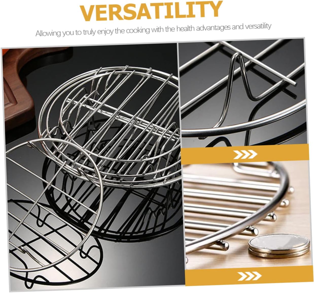 Air Fryer Accessories Set - Round Cake Pans, Bakeware, Liners, Griddle, Roasting Pan - Stainless Steel Black