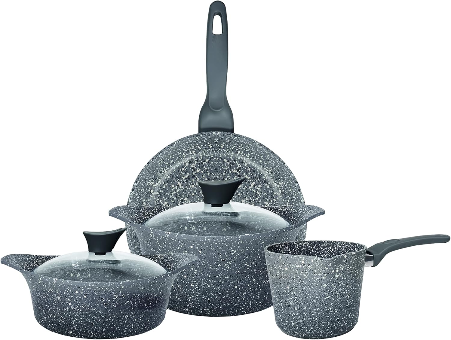 Akdeniz Luxury Cast Aluminum Cookware Set - Premium Nonstick Design for All Stovetops - 8 Piece Grey Induction Set