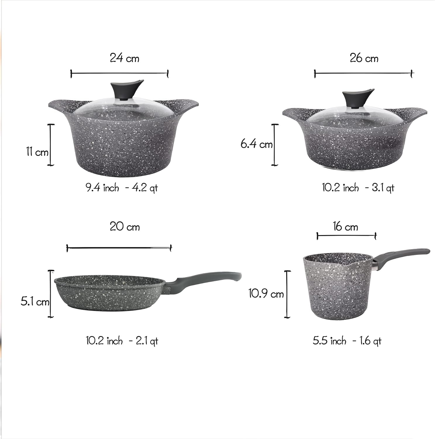 Akdeniz Luxury Cast Aluminum Cookware Set - Premium Nonstick Design for All Stovetops - 8 Piece Grey Induction Set
