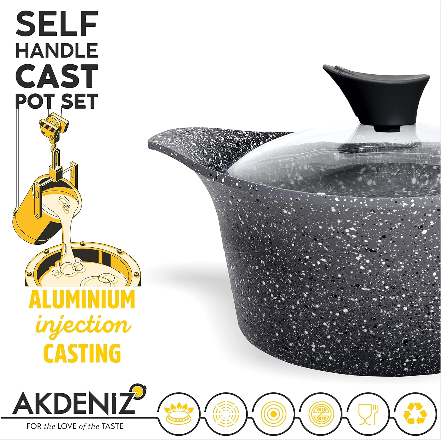 Akdeniz Luxury Cast Aluminum Cookware Set - Premium Nonstick Design for All Stovetops - 8 Piece Grey Induction Set