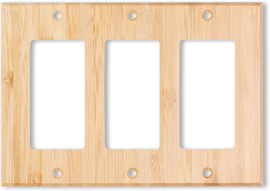 Alckerou Bamboo Triple Rocker Light Switch Plate - Solid Wood Cover for Bedroom, Kitchen, Home Decor - 4.5" x 6.3" Quality Raw Wooden Design