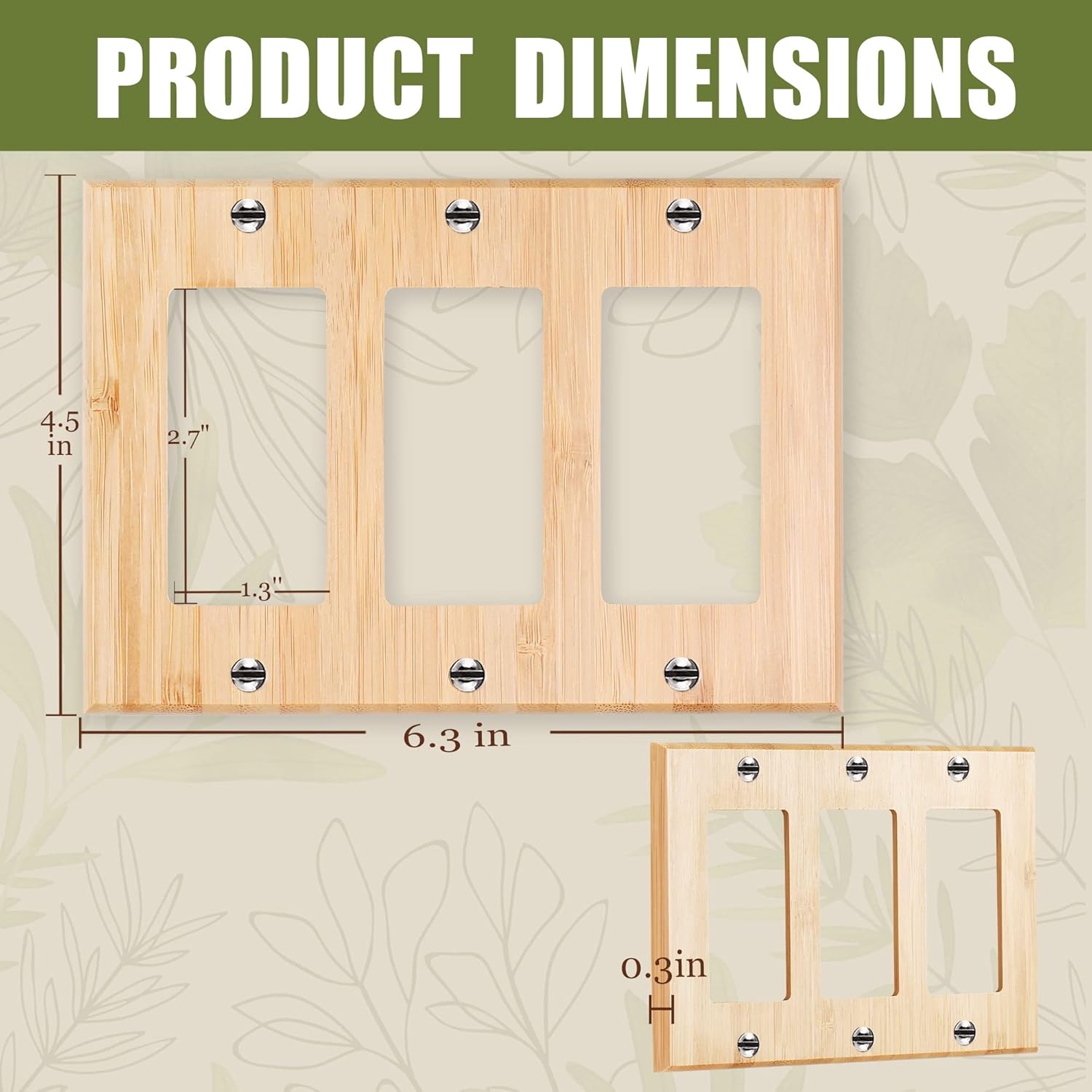 Alckerou Bamboo Triple Rocker Light Switch Plate - Solid Wood Cover for Bedroom, Kitchen, Home Decor - 4.5" x 6.3" Quality Raw Wooden Design