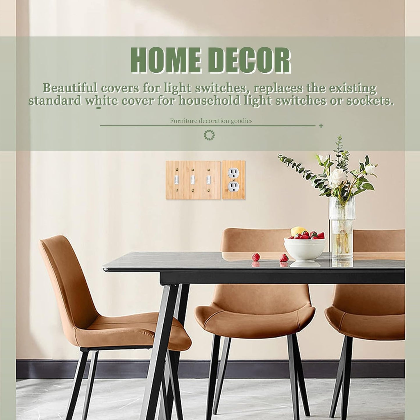 Alckerou Bamboo Triple Rocker Light Switch Plate - Solid Wood Cover for Bedroom, Kitchen, Home Decor - 4.5" x 6.3" Quality Raw Wooden Design