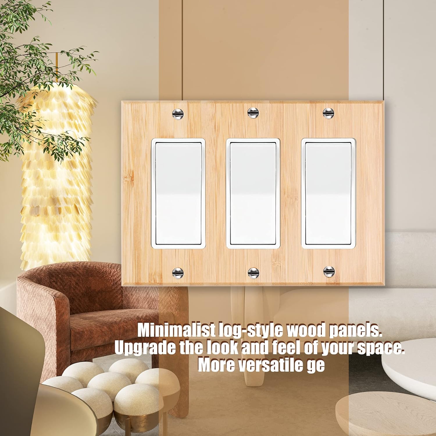 Alckerou Bamboo Triple Rocker Light Switch Plate - Solid Wood Cover for Bedroom, Kitchen, Home Decor - 4.5" x 6.3" Quality Raw Wooden Design