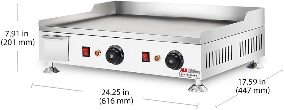 ALDKitchen Teppanyaki Grill Flat Top Griddle with Dual Thermostat - No Plug Required - 110V (24.25’ x 17.59’)