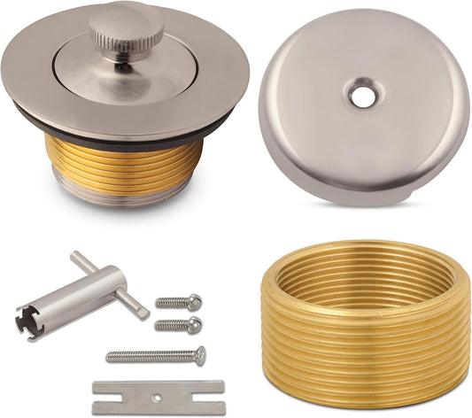 All-Brass Lift and Turn Tub Drain Assembly Kit with Removal Tool - Brushed Nickel