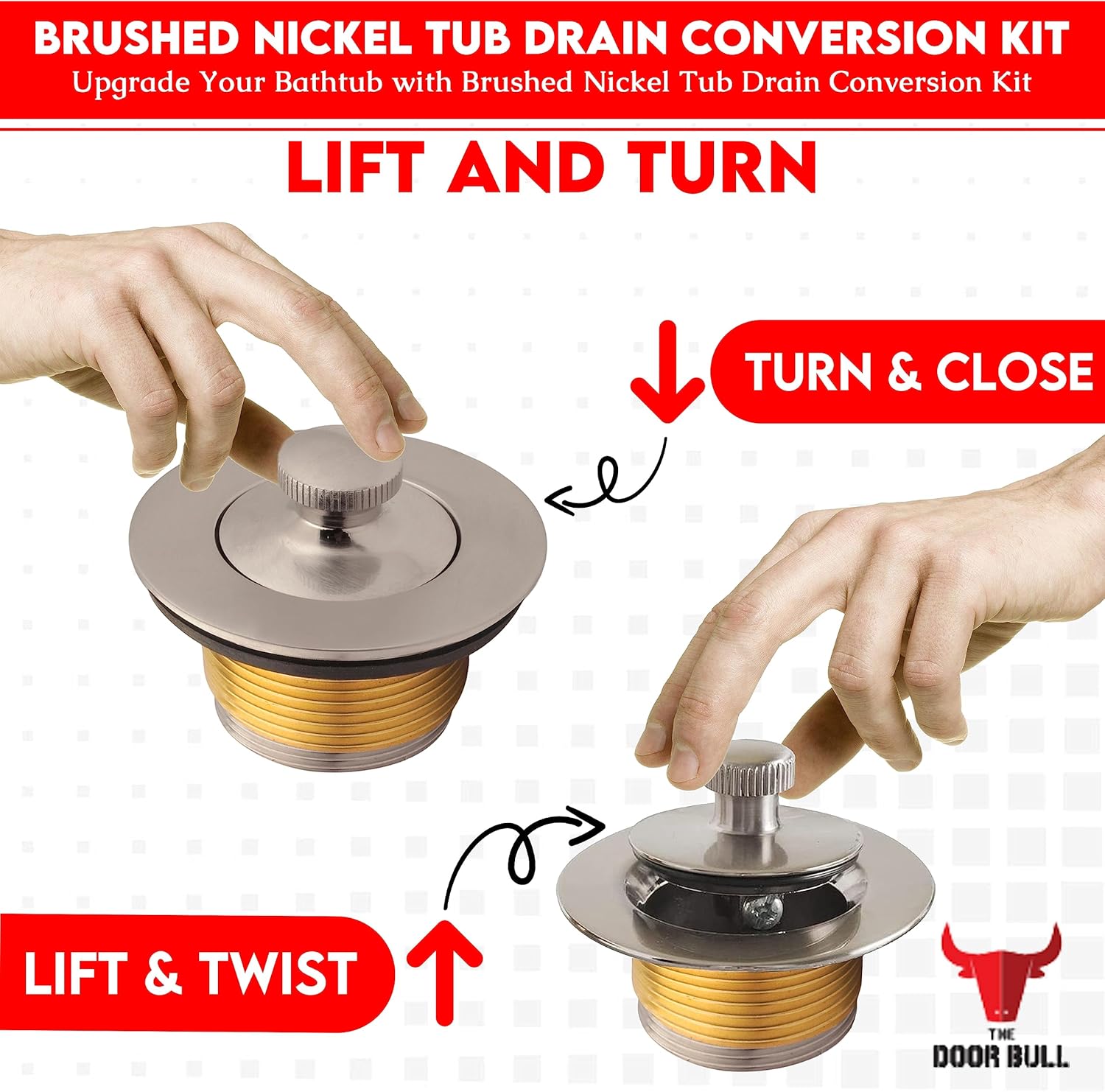 All-Brass Lift and Turn Tub Drain Assembly Kit with Removal Tool - Brushed Nickel