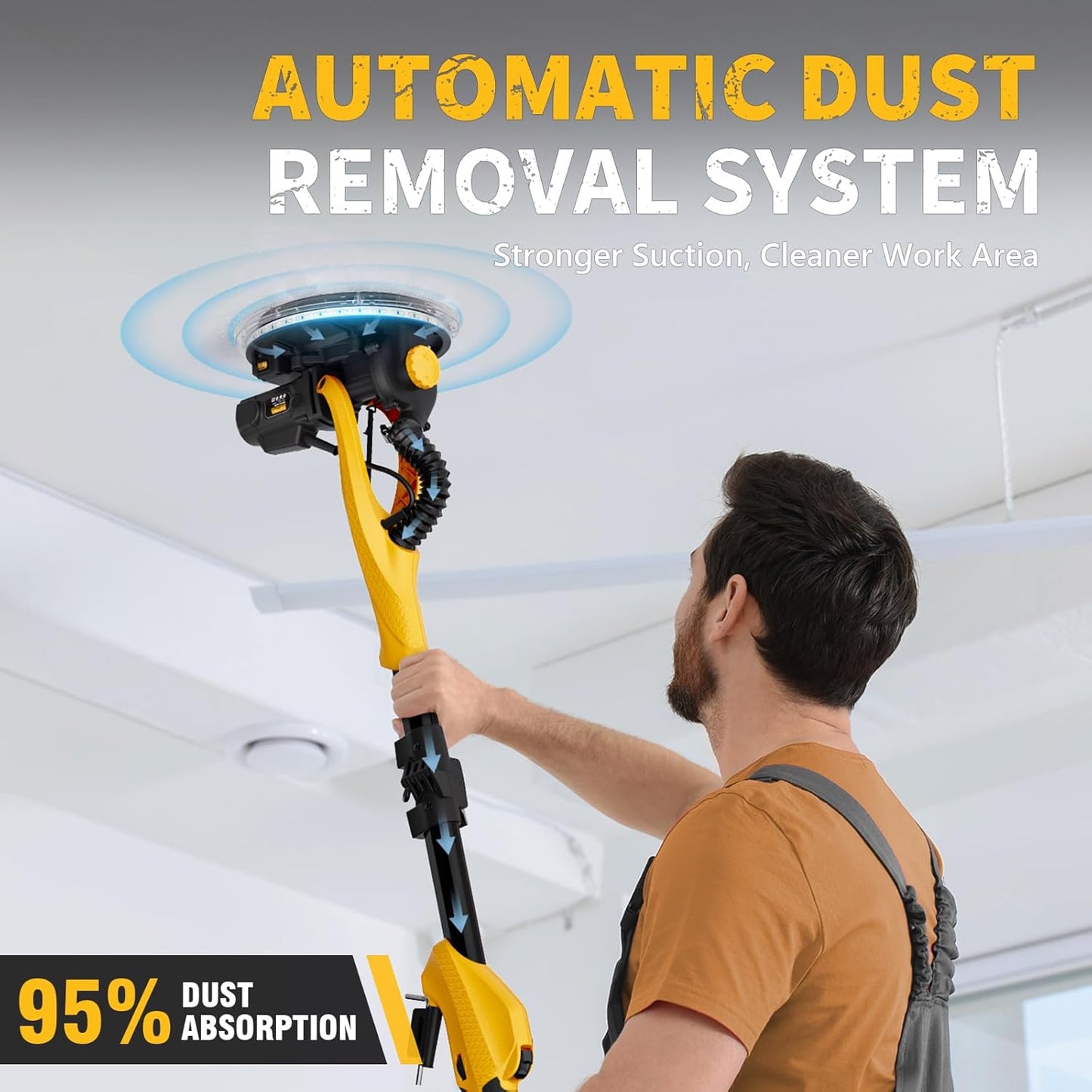 Alloyman 1050W Electric Drywall Sander with Vacuum Dust Collection - 7 Speeds, LED Light, Dust Bag & Hose