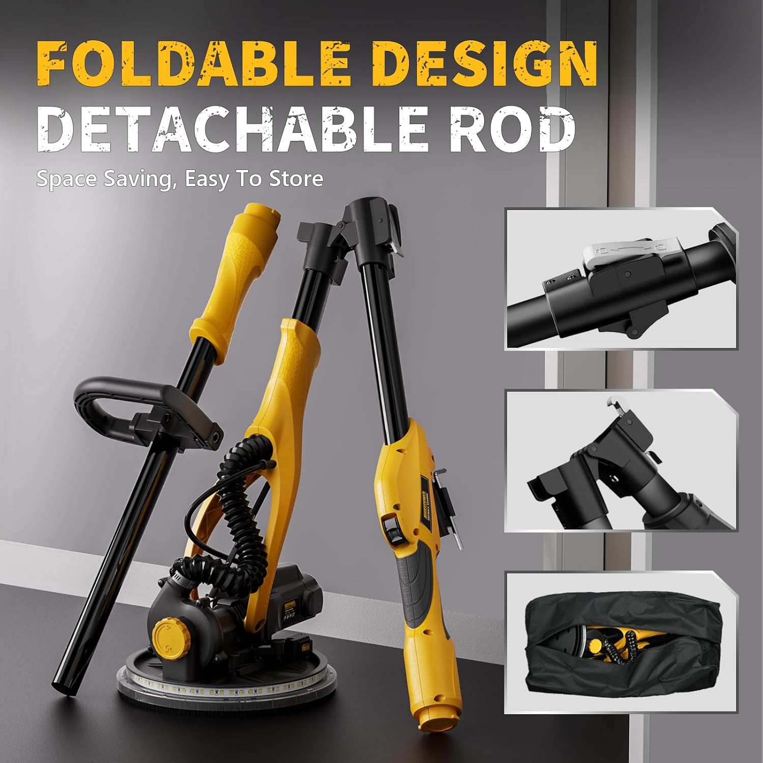 Alloyman 1050W Electric Drywall Sander with Vacuum Dust Collection - 7 Speeds, LED Light, Dust Bag & Hose