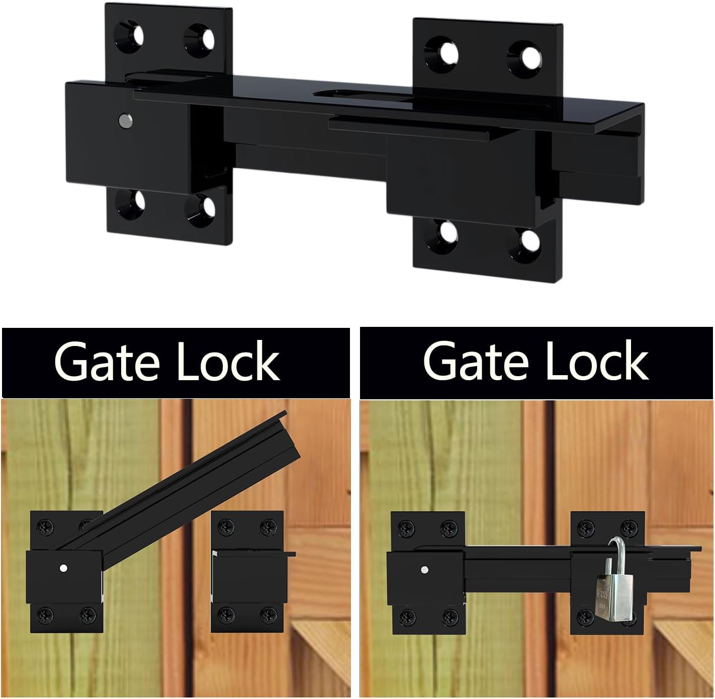 Aluminum Alloy Flip Gate Latch Lock with Padlock Hole - Adjustable Outdoor Door Lock for Gate, Barn, Shed, Garage - VANROUG (1)