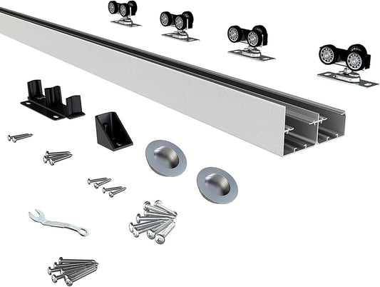Aluminum Bypass Door Hardware Set for 72" Sliding Closet Doors - Smooth & Quiet Operation, Includes Finger Pull - Fits 1 3/8" or 1 3/4" Doors, Easy Installation for 2 Door Systems - WildKart