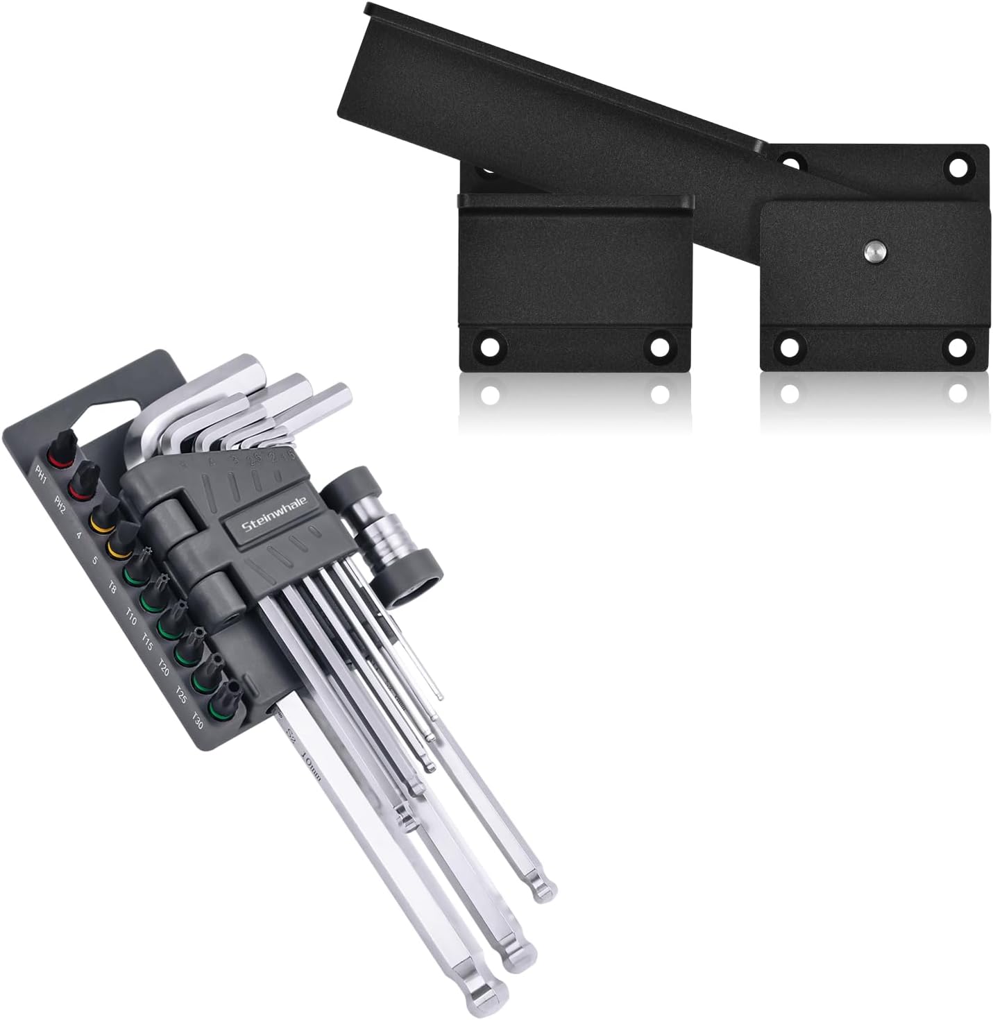 Aluminum Flip Gate Latch Lock with Padlock Hole for Outdoor Wooden Fence, Barn Door, Shed - Metric Allen Key Set and Hex Wrench Set with Bit Adapter