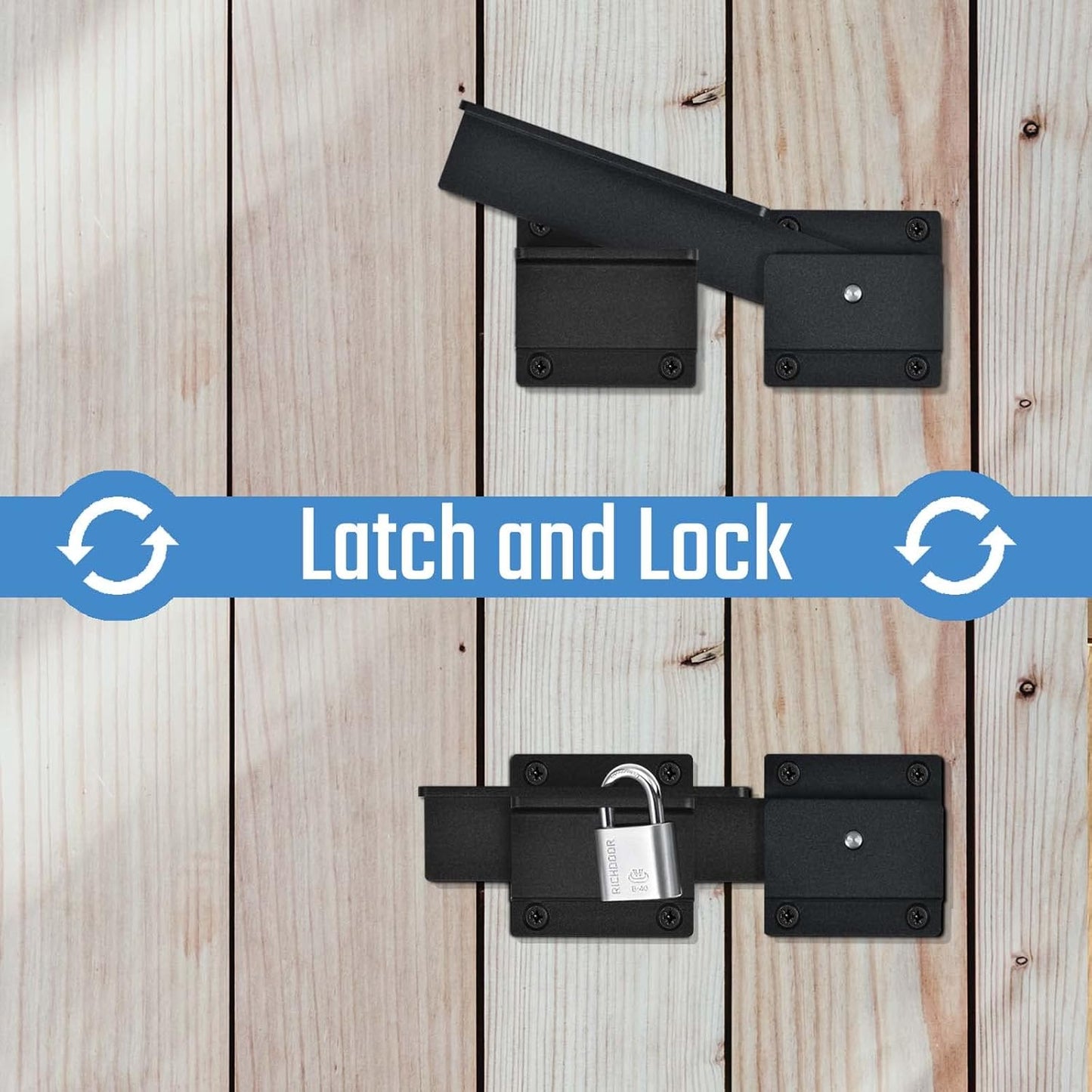 Aluminum Flip Gate Latch Lock with Padlock Hole for Outdoor Wooden Fence, Barn Door, Shed - Metric Allen Key Set and Hex Wrench Set with Bit Adapter