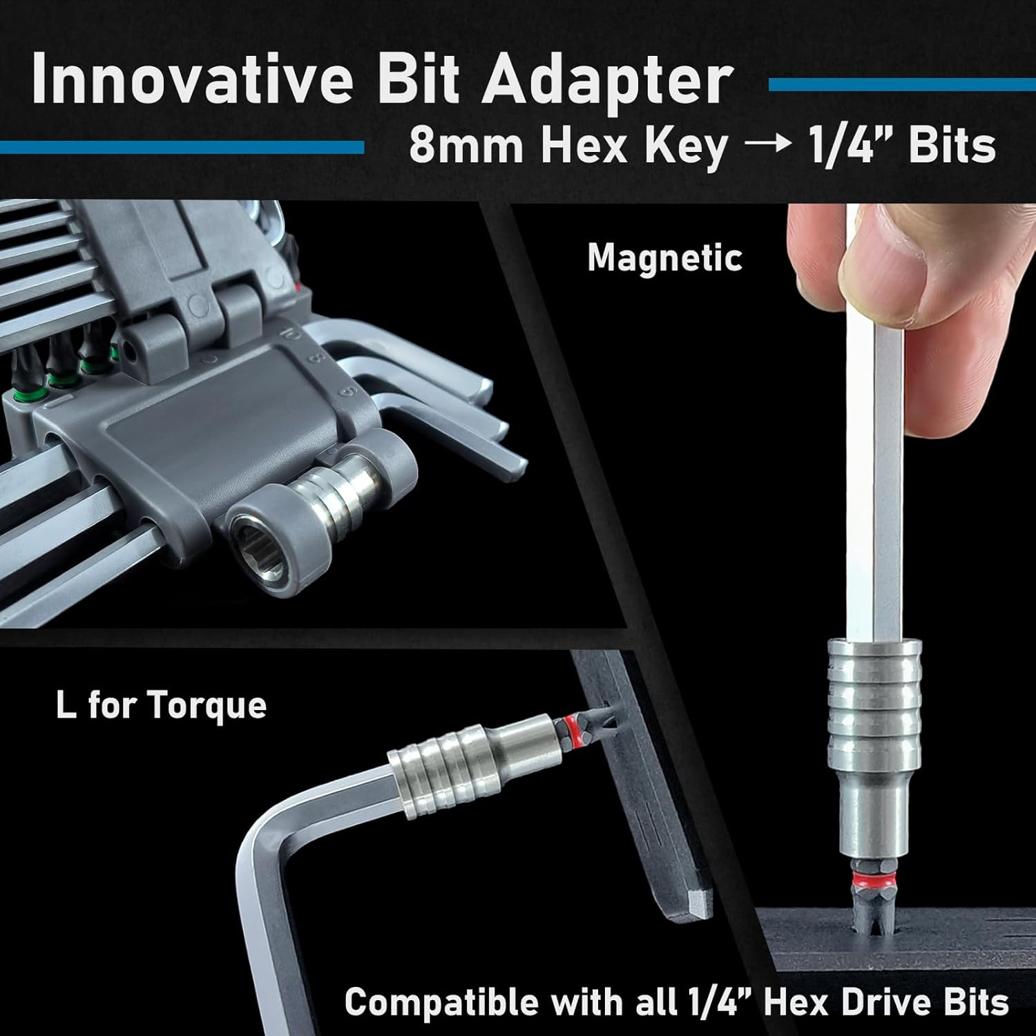 Aluminum Flip Gate Latch Lock with Padlock Hole for Outdoor Wooden Fence, Barn Door, Shed - Metric Allen Key Set and Hex Wrench Set with Bit Adapter