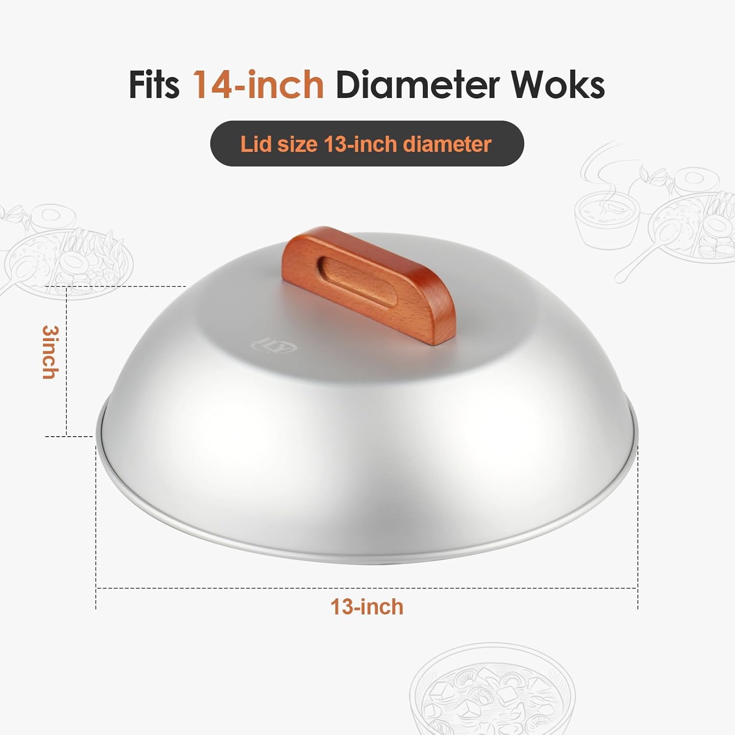 Aluminum Wok Cover for 13"-14" Hand Hammered Wok - 12.5 inch Flat Lid