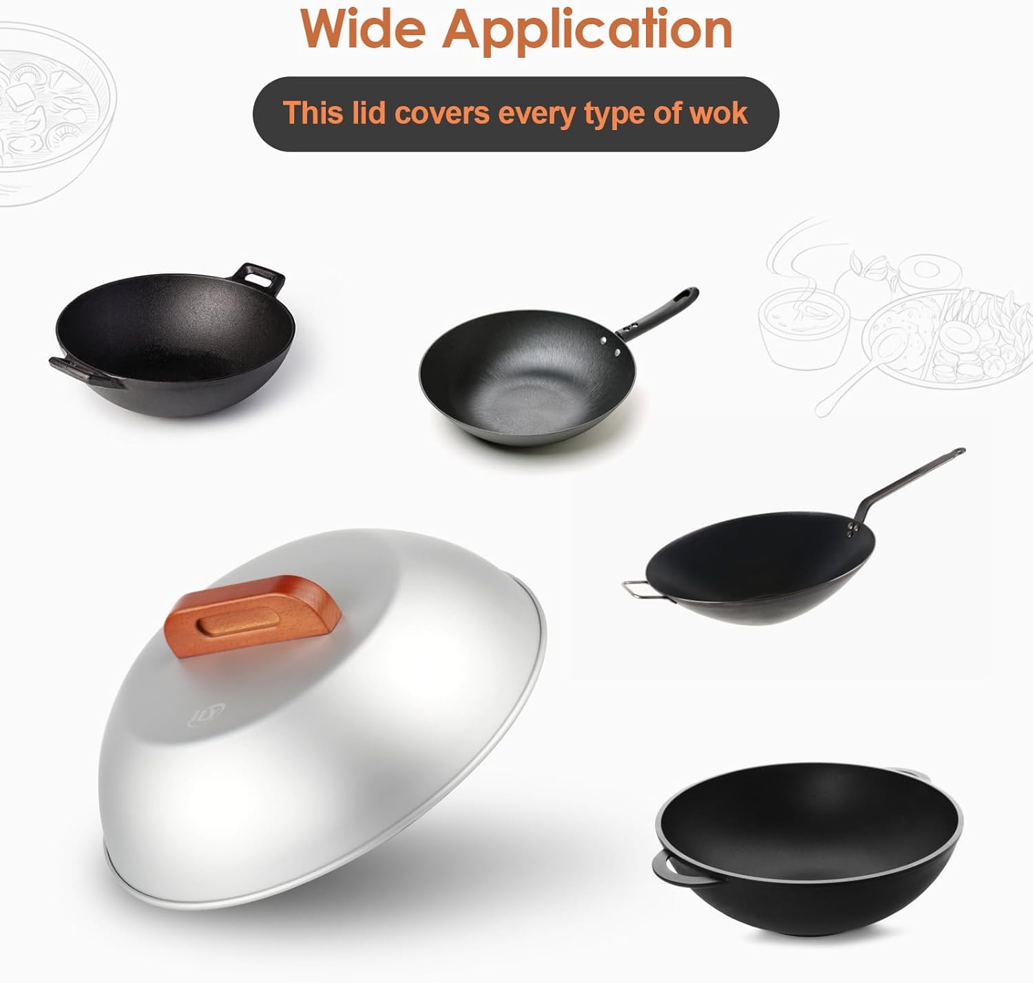 Aluminum Wok Cover for 13"-14" Hand Hammered Wok - 12.5 inch Flat Lid