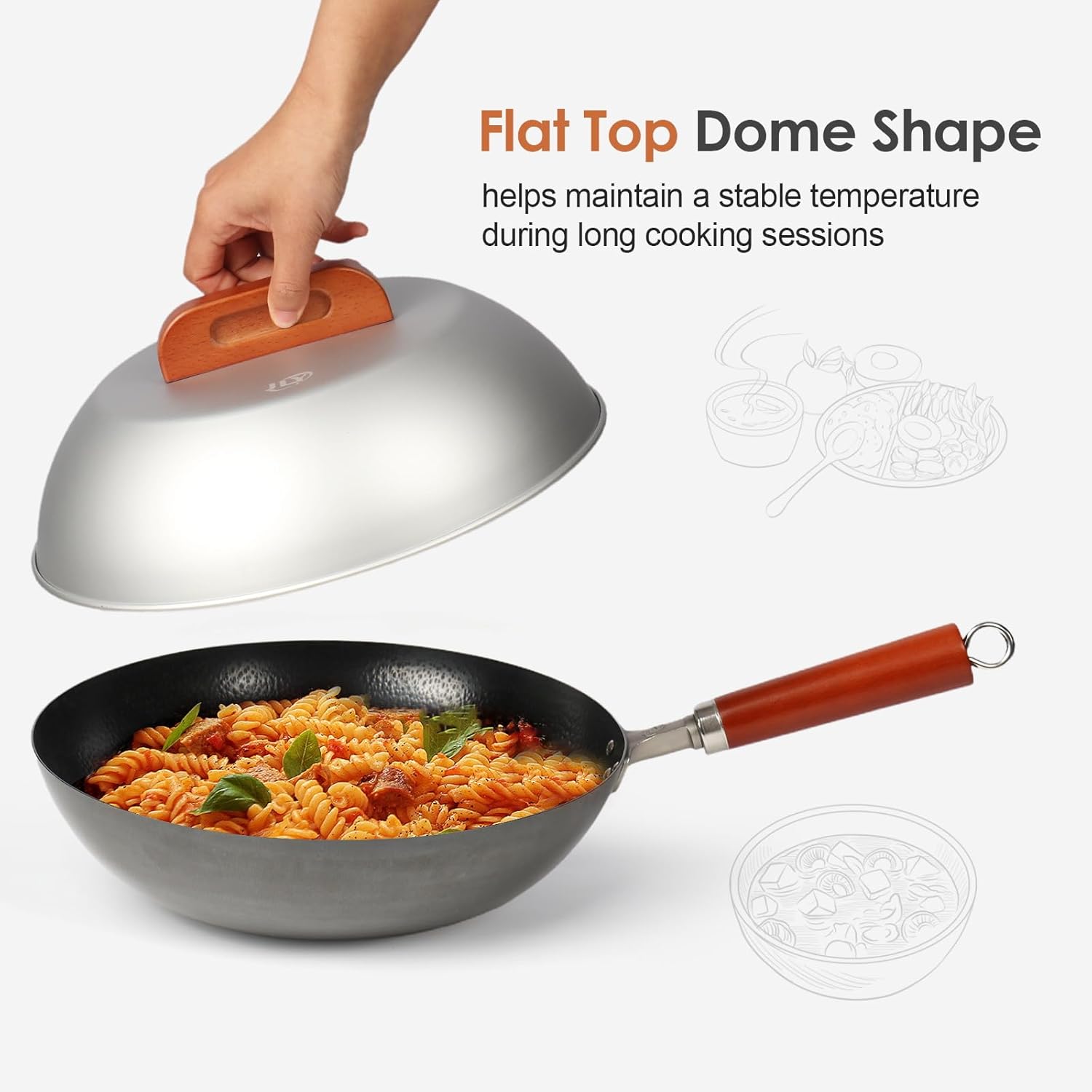 Aluminum Wok Cover for 13"-14" Hand Hammered Wok - 12.5 inch Flat Lid