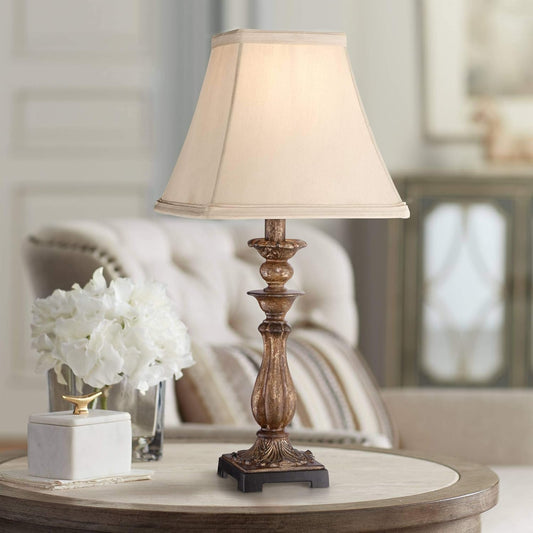 Alzano Rustic Traditional Cottage Style Accent Table Lamp - Antique Distressed Light Bronze Brown Square Shade - 18" High - Decor for Bedroom, Home Office, House - Regency Hill