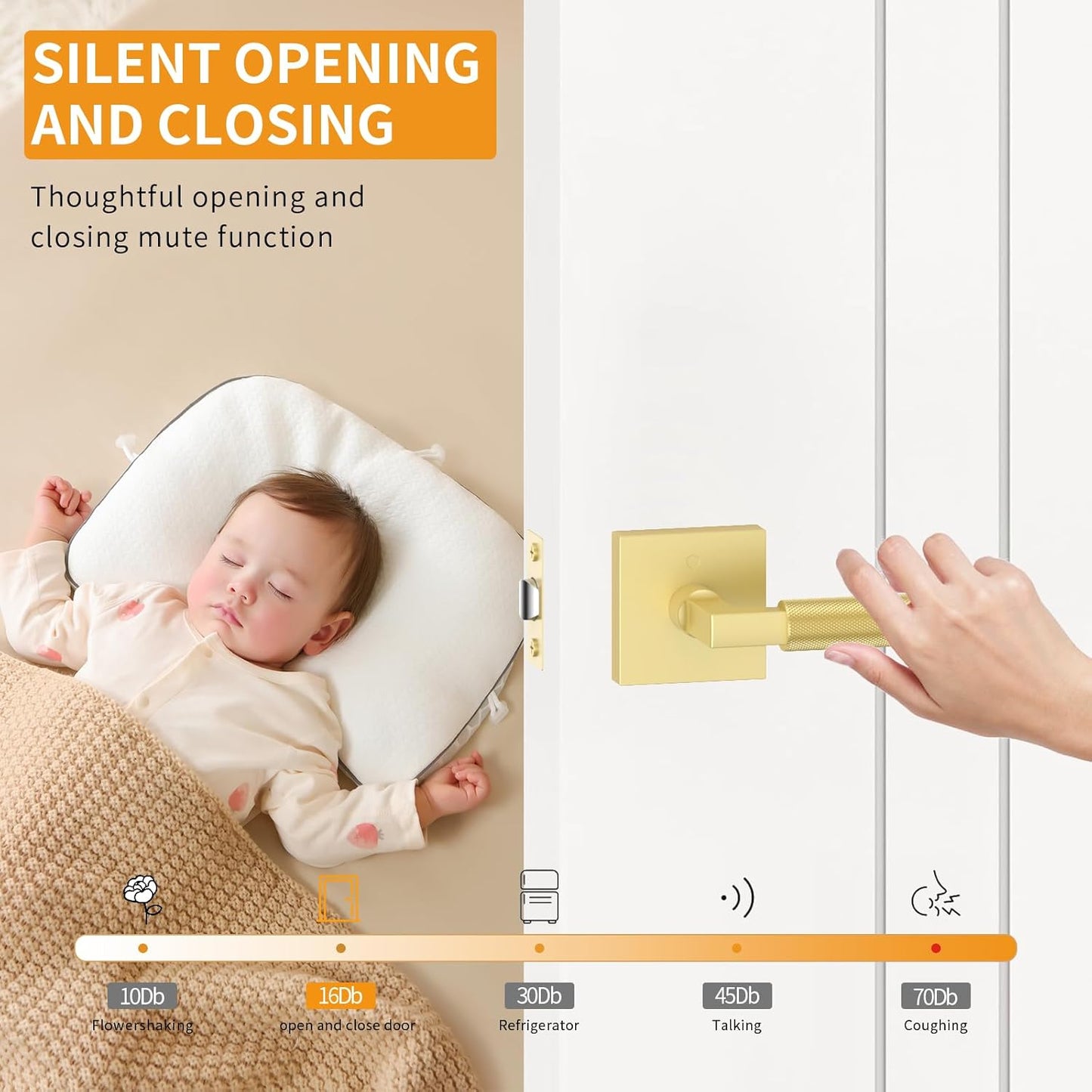 Amerdeco 3 Pack Brushed Gold Privacy Door Handles for Bedroom and Bathroom - Heavy Duty Knurled Gold Door Lever with Reversible Keyless Design AM0021