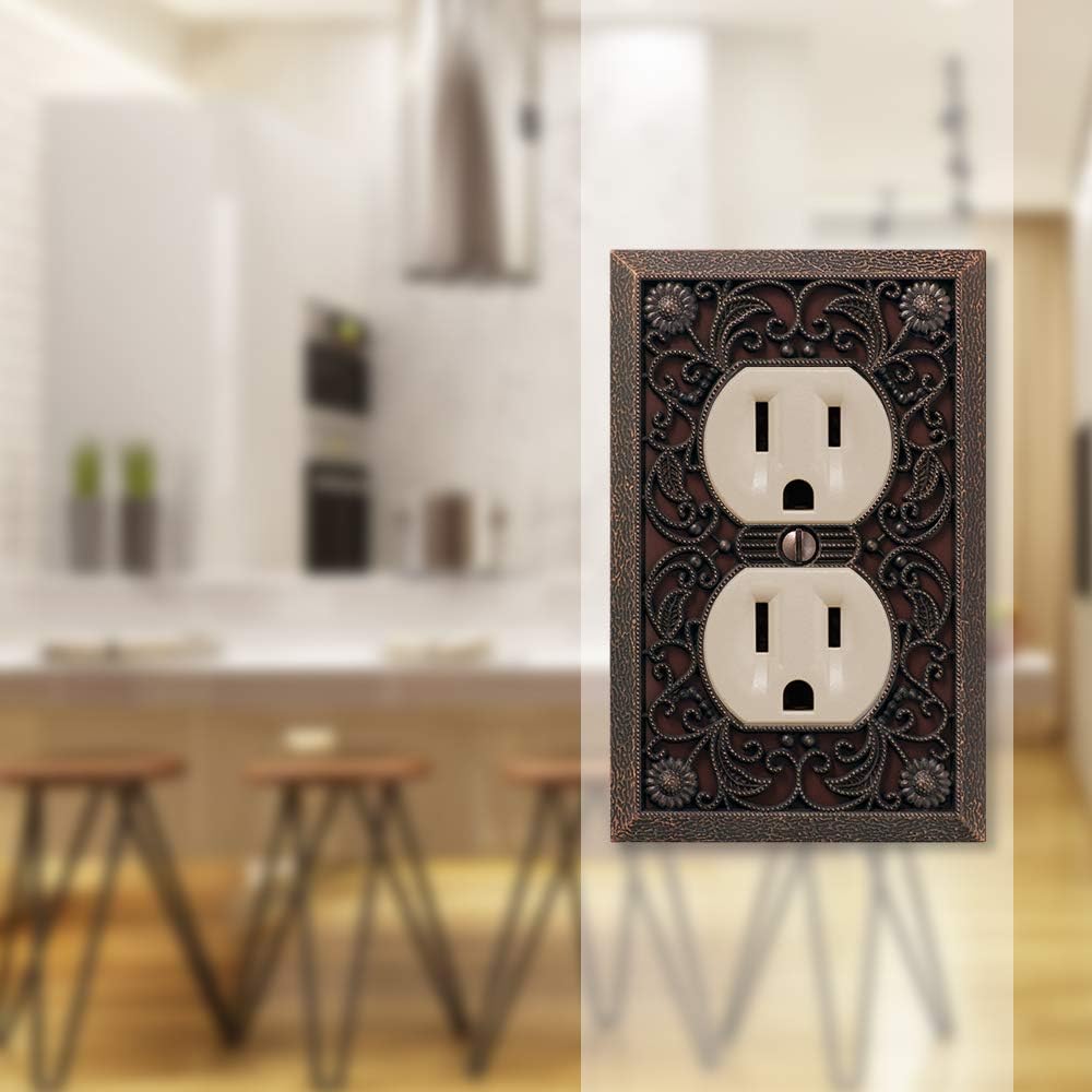 Amerelle 65DDB Filigree Wallplate - 1 Duplex Outlet - Cast Metal - Aged Bronze - 1-Pack - Stylish Wall Plate for Outlets