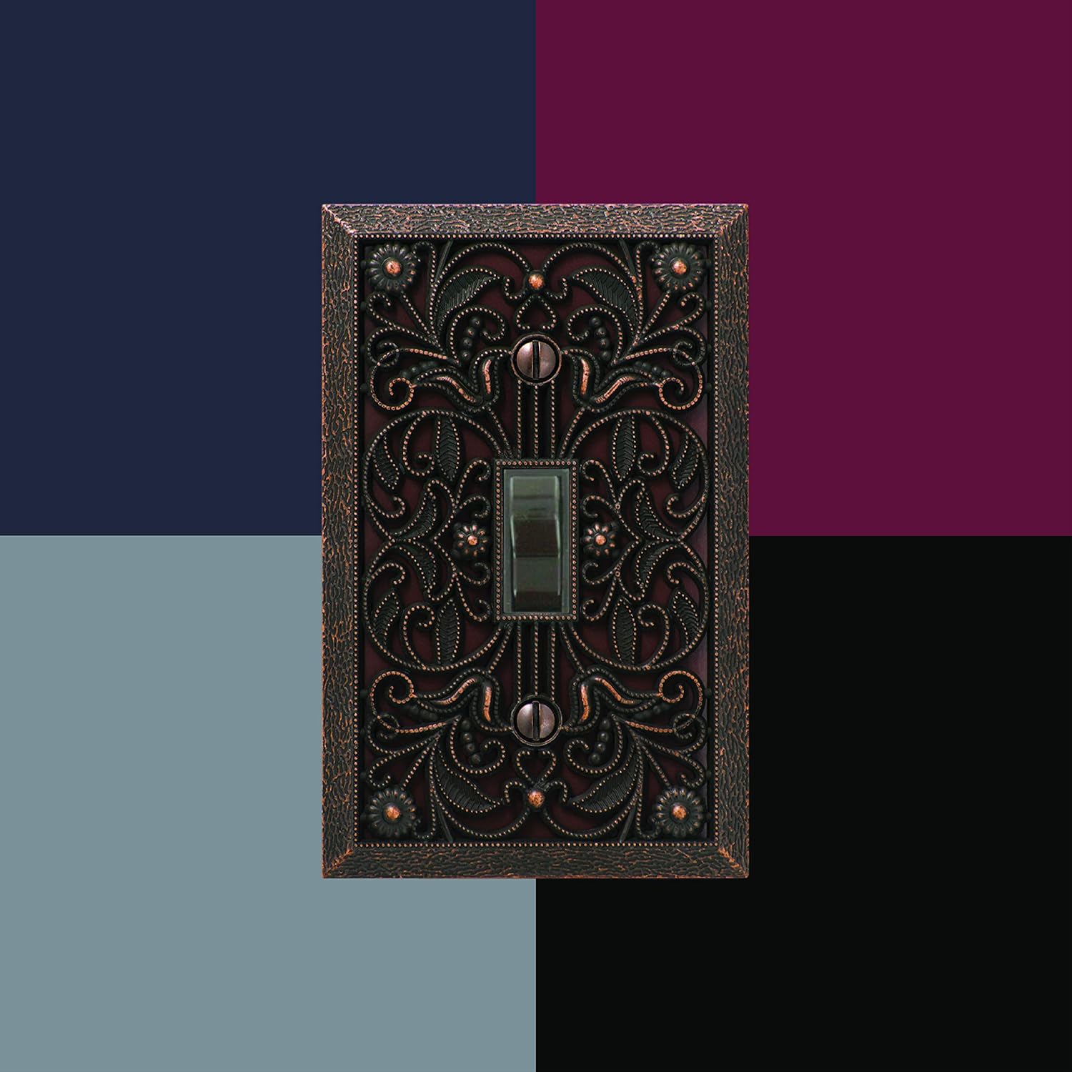 Amerelle 65DDB Filigree Wallplate - 1 Duplex Outlet - Cast Metal - Aged Bronze - 1-Pack - Stylish Wall Plate for Outlets