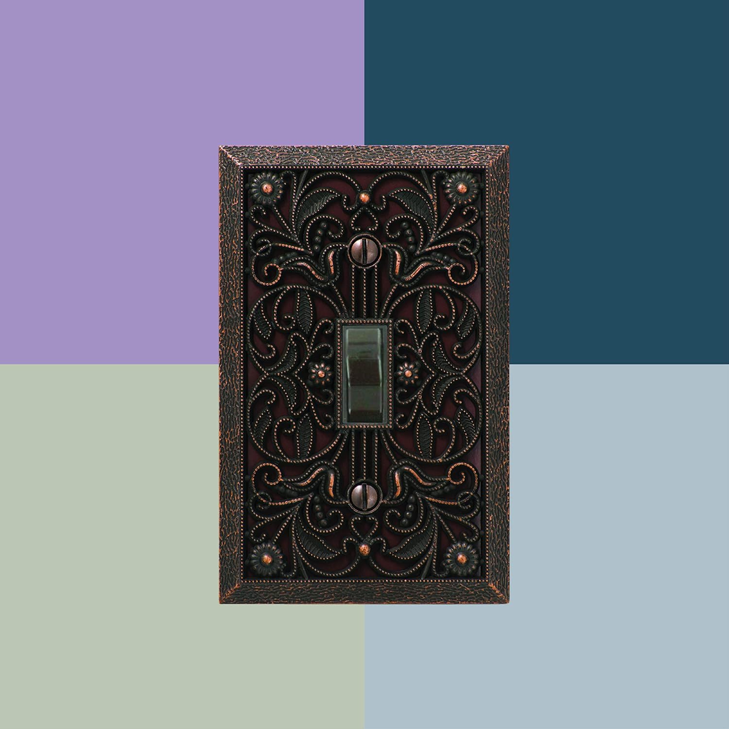 Amerelle 65DDB Filigree Wallplate - 1 Duplex Outlet - Cast Metal - Aged Bronze - 1-Pack - Stylish Wall Plate for Outlets