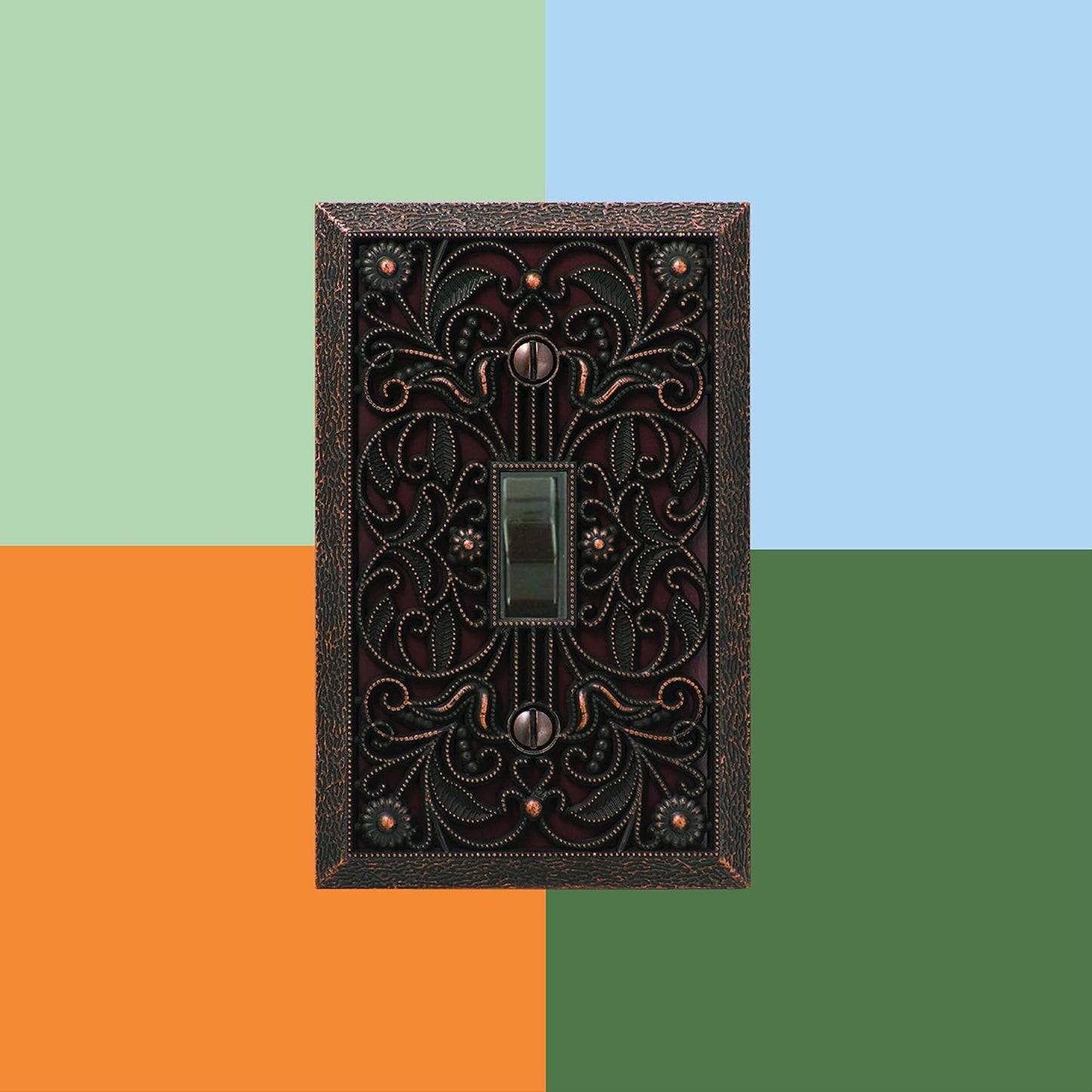 Amerelle 65DDB Filigree Wallplate - 1 Duplex Outlet - Cast Metal - Aged Bronze - 1-Pack - Stylish Wall Plate for Outlets