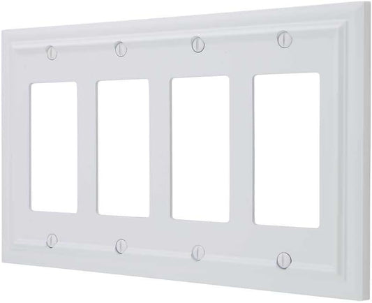 Amerelle 94R4W Continental Wallplate - 4 Rocker, White Cast Metal - 1-Pack