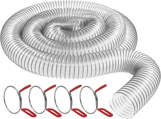 American Made 2-1/2 x 10 Inches Clear PVC Dust Collection Hose with 4 EZ Release Clamps - Peachtree Woodworking Supply