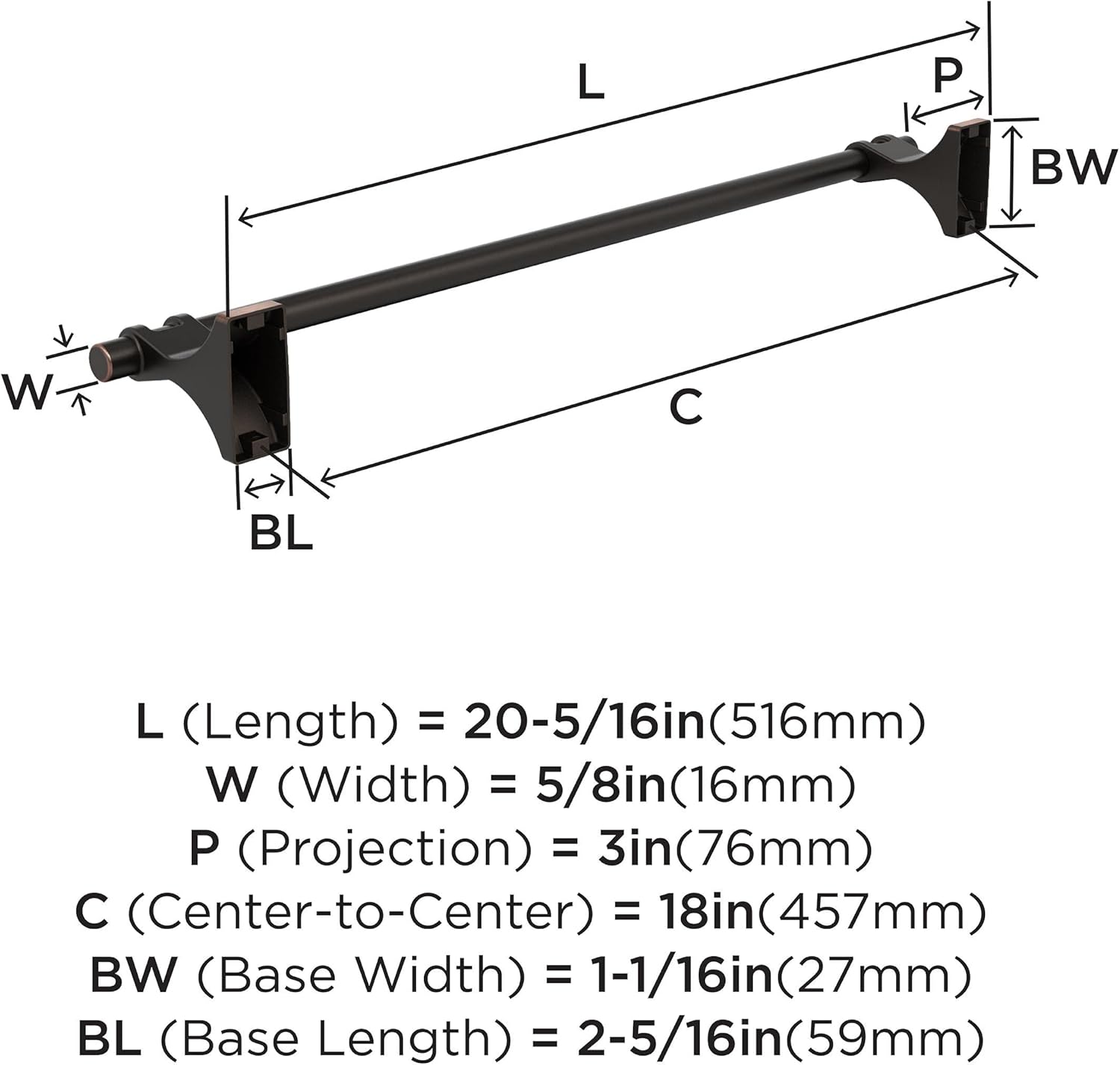 Amerock Davenport BH36053ORB Oil Rubbed Bronze 18" Towel Bar Rack for Bathroom Hardware and Bath Accessories