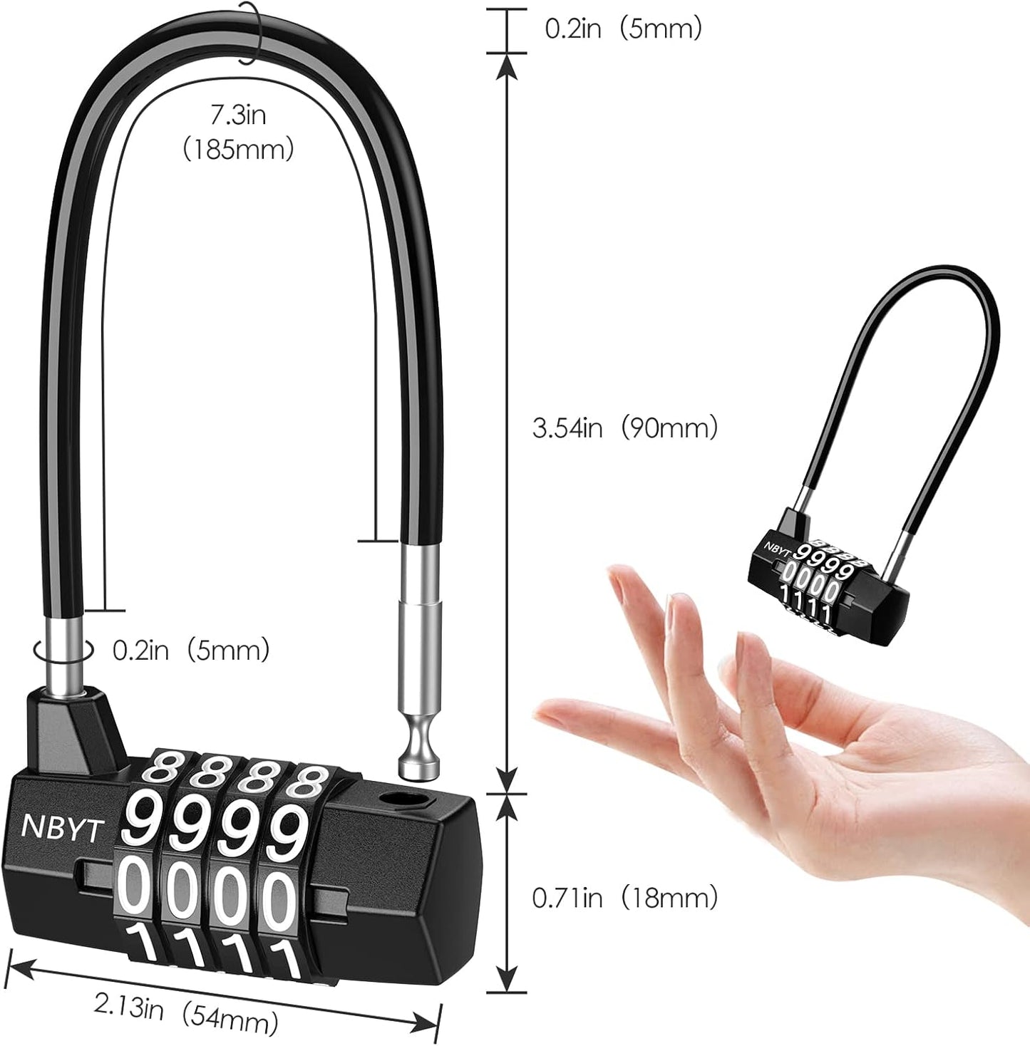 AMIR Long Shackle Combination Padlock - 4 Digit Resettable, Waterproof Handle for School, Gym, Locker, Gate, Bike, Luggage - WildKart