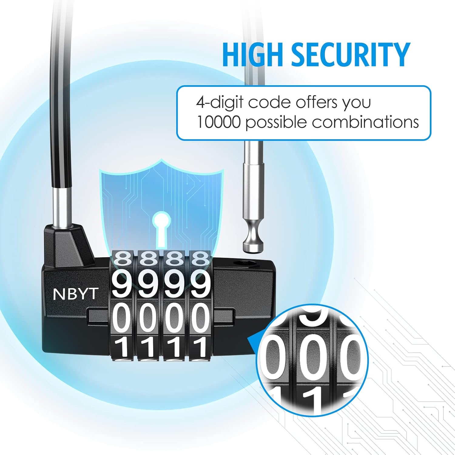 AMIR Long Shackle Combination Padlock - 4 Digit Resettable, Waterproof Handle for School, Gym, Locker, Gate, Bike, Luggage - WildKart