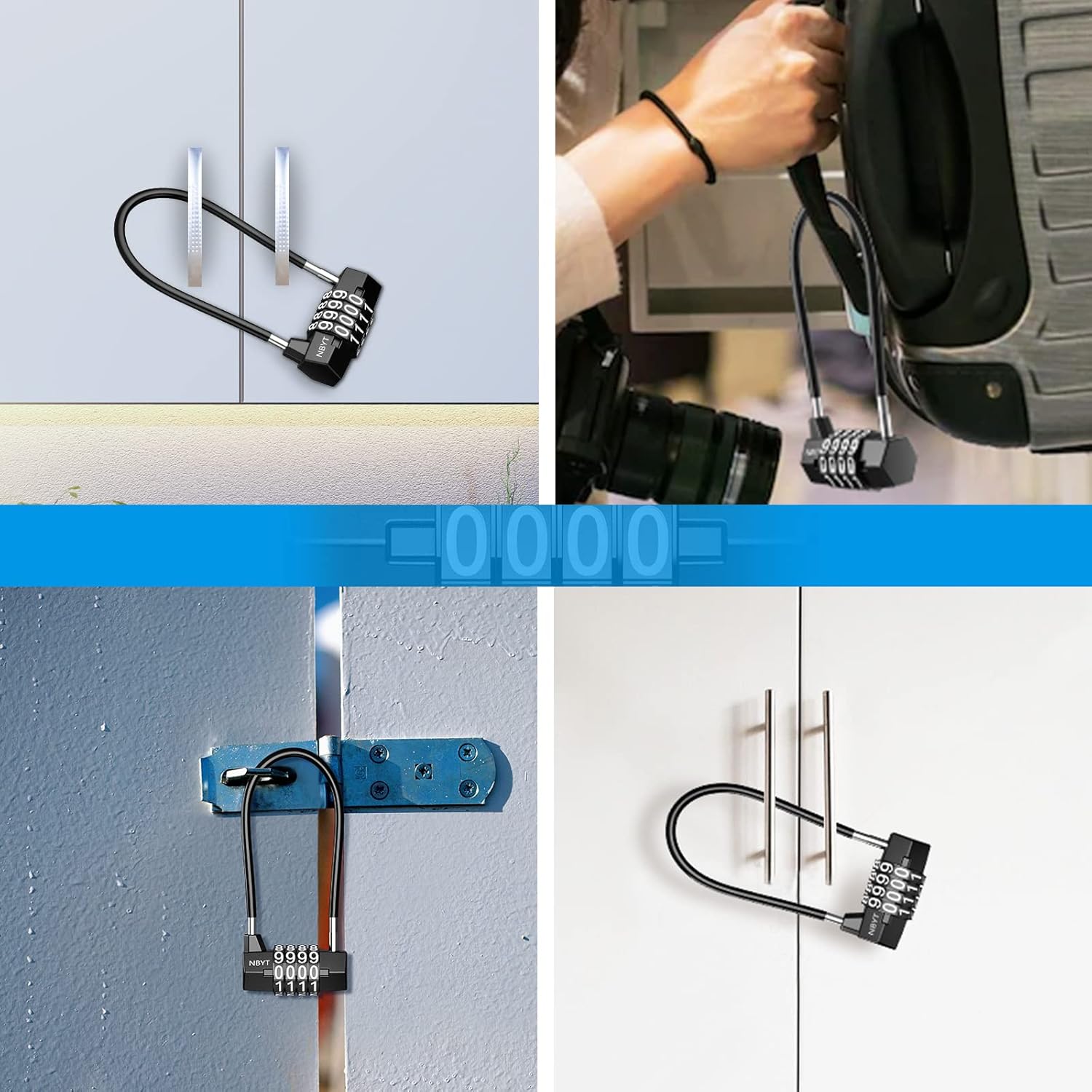 AMIR Long Shackle Combination Padlock - 4 Digit Resettable, Waterproof Handle for School, Gym, Locker, Gate, Bike, Luggage - WildKart