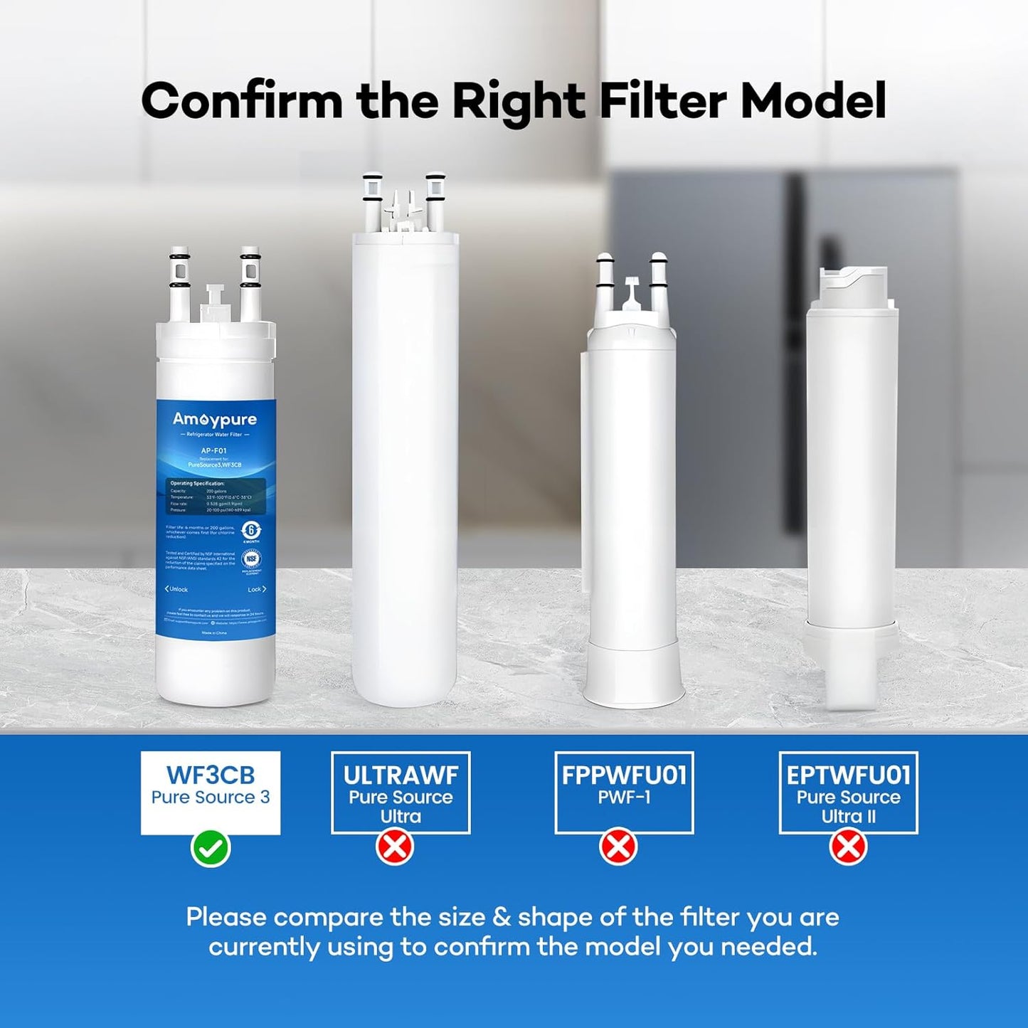 Amoypure WF3CB Water Filter Replacement Compatible with Frigidaire PureSource 3 - 1 Pack