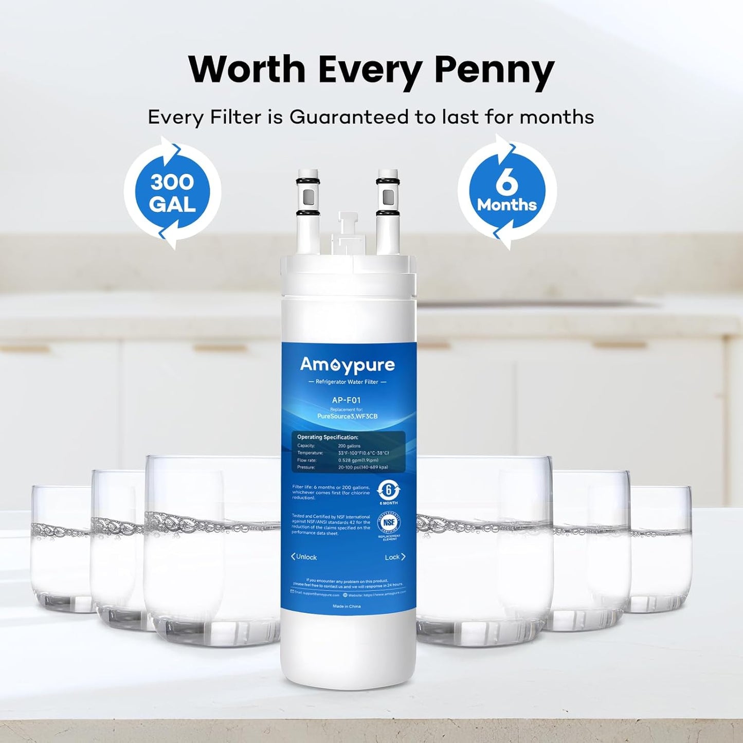 Amoypure WF3CB Water Filter Replacement Compatible with Frigidaire PureSource 3 - 1 Pack