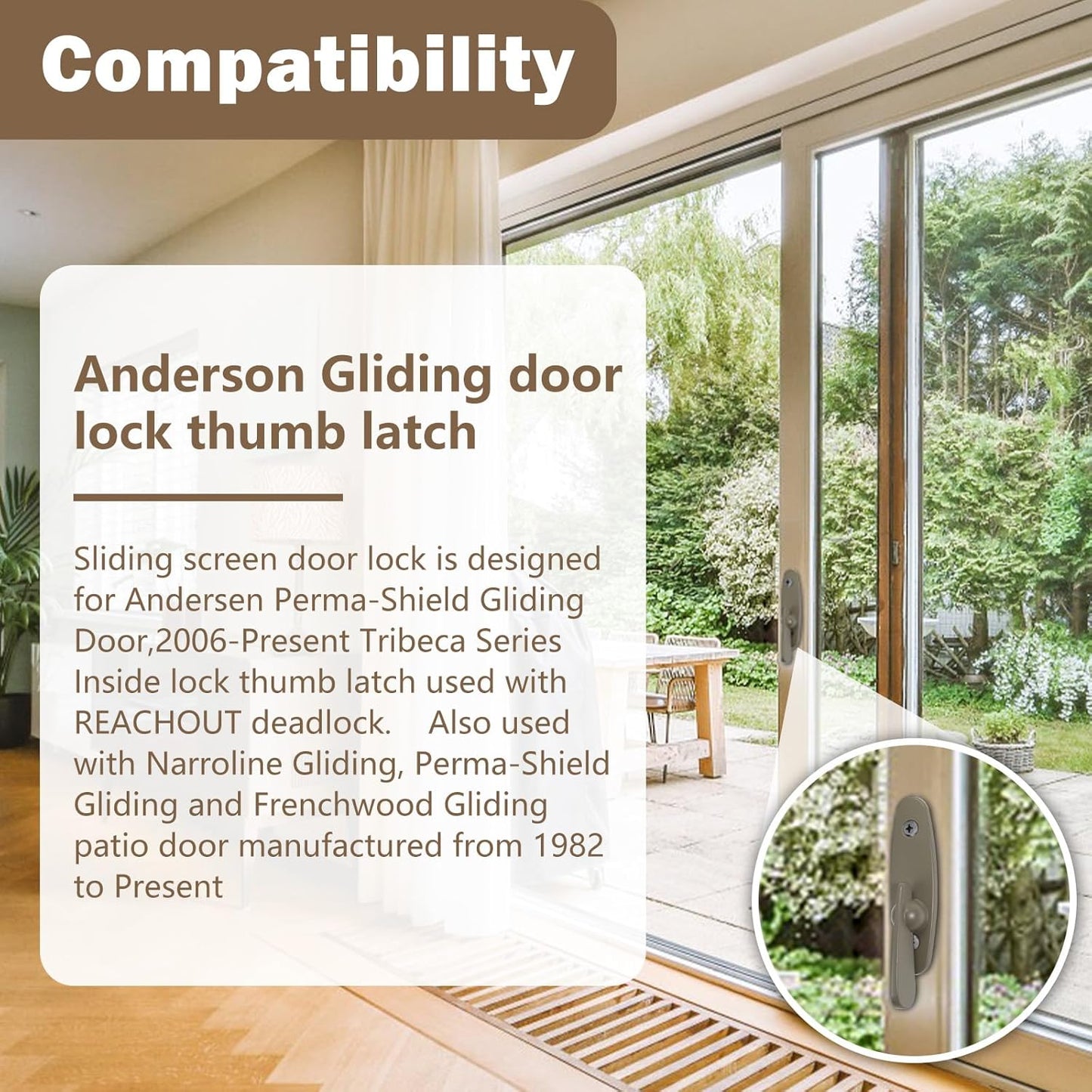 Andersen Tribeca Style Gliding Door Thumb Latch Replacement Kit - Compatible with Narroline, Perma-Shield, and Frenchwood Gliding Patio Doors - 2 PCS