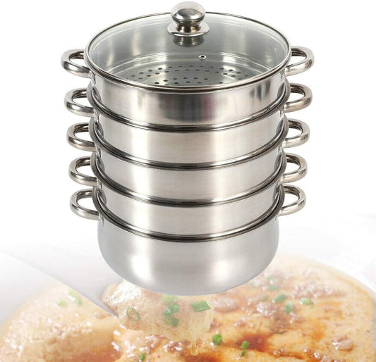 AngelcityCC Stainless Steel 5 Tier Steamer Pot with Stackable Pan and Lid - Food & Vegetable Cooker Pots