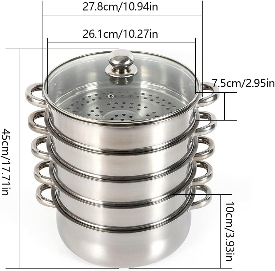 AngelcityCC Stainless Steel 5 Tier Steamer Pot with Stackable Pan and Lid - Food & Vegetable Cooker Pots
