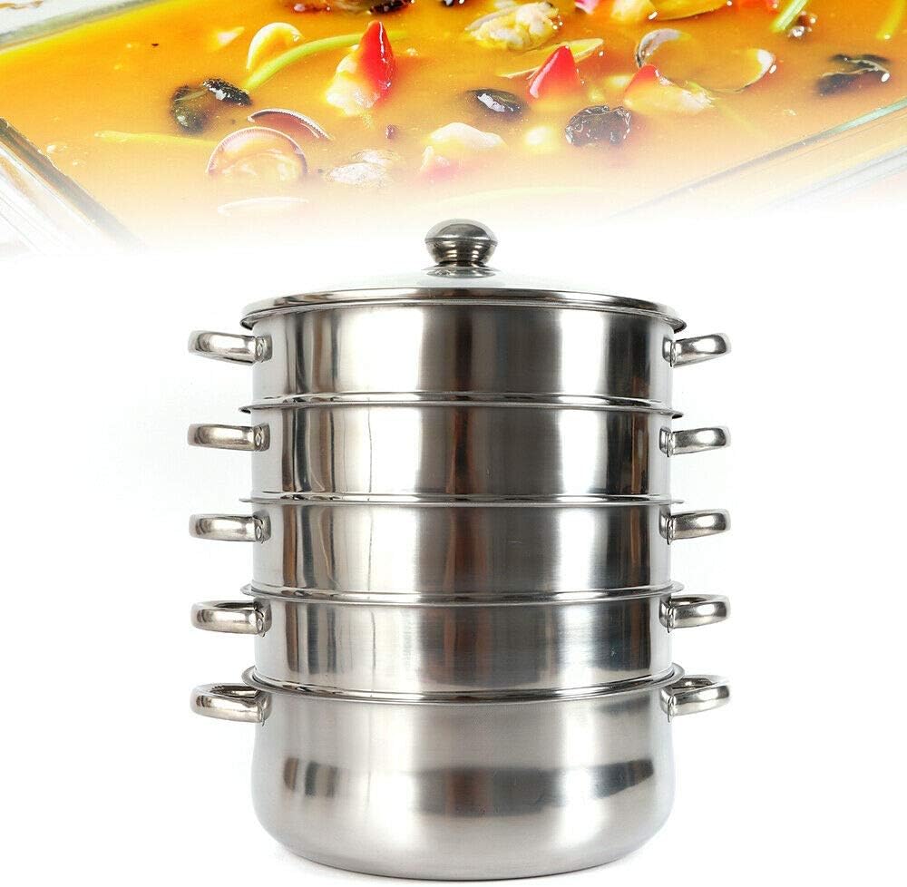 AngelcityCC Stainless Steel 5 Tier Steamer Pot with Stackable Pan and Lid - Food & Vegetable Cooker Pots