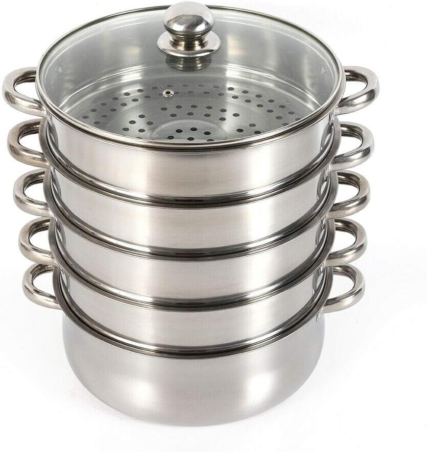 AngelcityCC Stainless Steel 5 Tier Steamer Pot with Stackable Pan and Lid - Food & Vegetable Cooker Pots