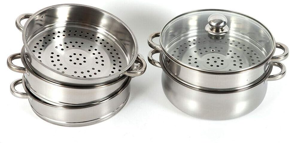 AngelcityCC Stainless Steel 5 Tier Steamer Pot with Stackable Pan and Lid - Food & Vegetable Cooker Pots