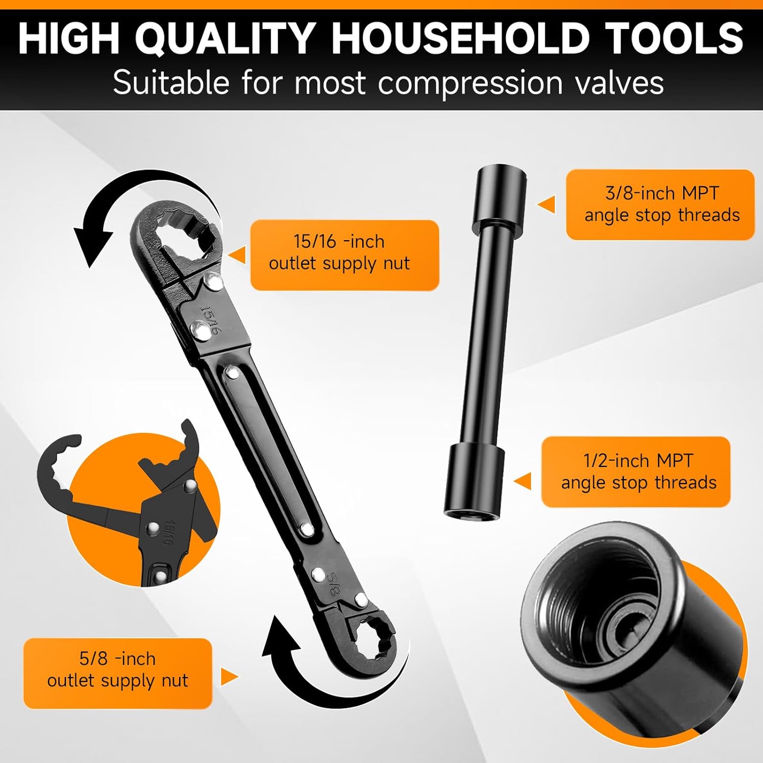 Angle Stop Installation & Removal Tools Kit for Replacing Valves - dalicode Professional Plumbing Wrench Set for Plumbing Work